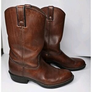 Vintage 90s Iron Age Men Steel Toe Work Boots Mid Calf Brown Leather USA Made 9W